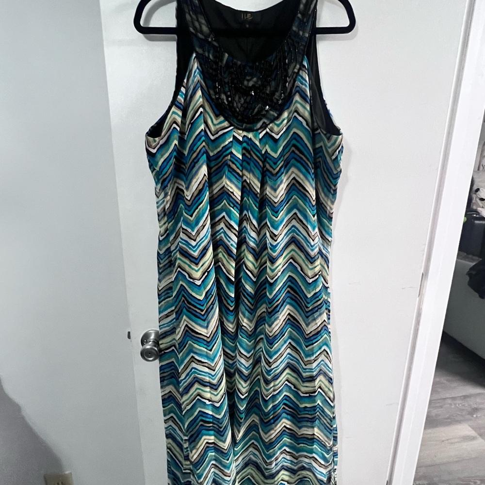 Chevron Patterned Maxi Dress in Blue and Green